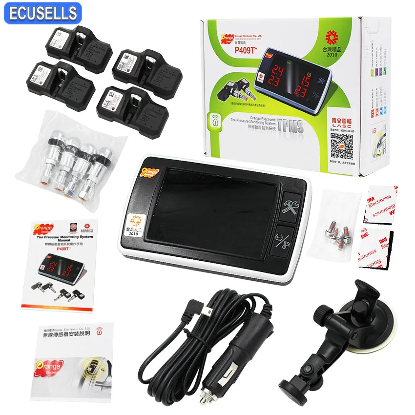 

TPMS P409T+ Led Display Orange LED Display Wireless Car Tire Pressure Monitoring System 4-Wheel Vehicle P409S Upgraded Version