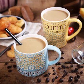 

christmas gift ceramic coffee milk mug pastoral style porcelain 435ml 450ml high quality tea cups and mugs breakfast cup blue