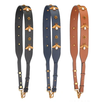 

New Leather Bag Strap Vintga Rivet Shoulder Belts Women Bags Strap Adjustable Handbag Strap Crossbody Bag Parts Icon Bag Belts