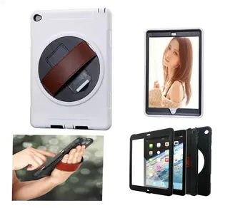 

For Apple iPad 6 Air 2 360 Rotating Rugged Shock Proof Case Cover HD Screen Protector Adjustable Leather Hand Strap