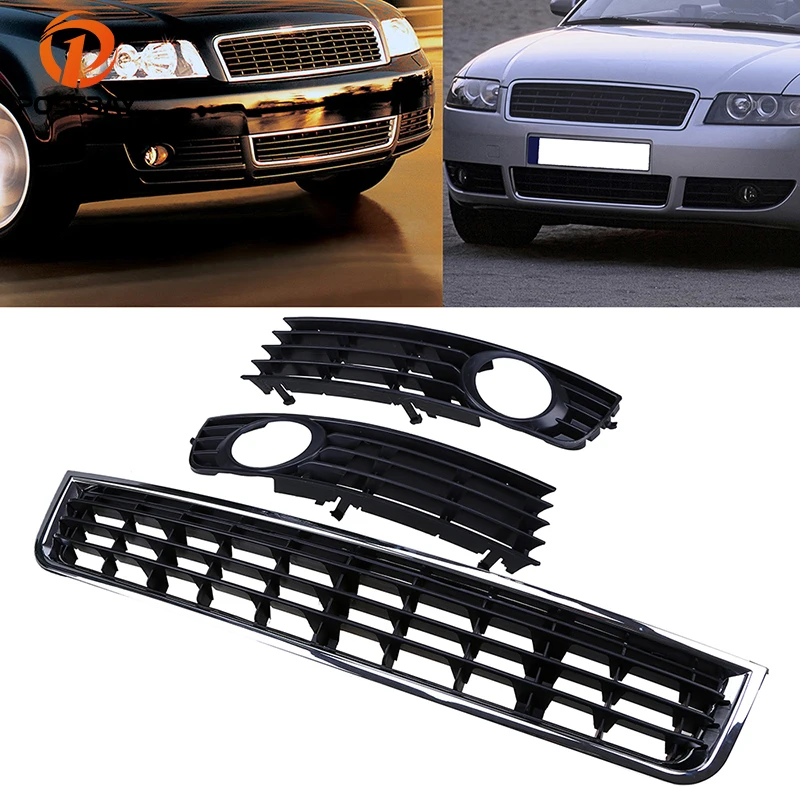 POSSBAY 3Pcs Car Front Bumper Lower Center Grill Grilles Fog Lights