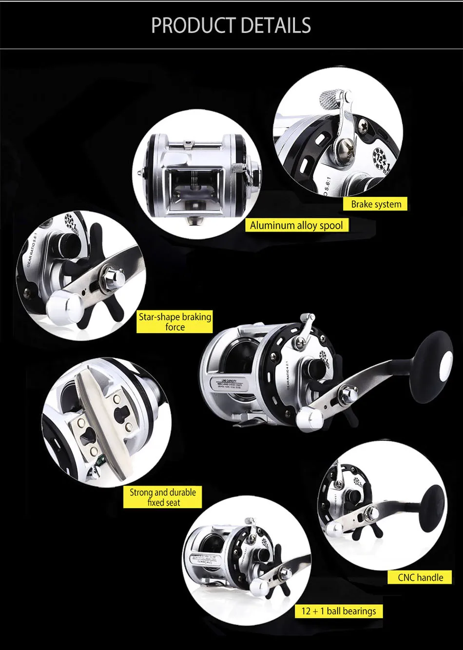 Rolamentos de Esferas de Alta Molde do Tambor de Pesca 12 plus 1 Yumoshi Velocidade Saltwater Lure Combater Trolling Boat Reel Mão Direita Carretel Rodada Jca 4 alta velocidade elenco tambor carretel de pesca