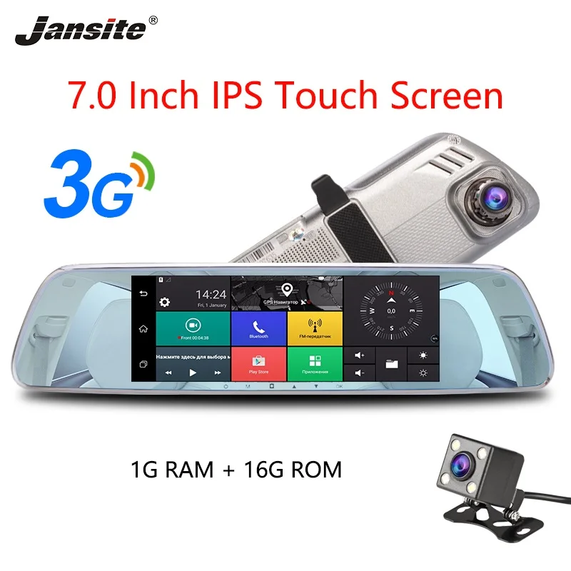 

Jansite 3G Car Dash cam DVR 7" Touch screen Android5.0 GPS Function car video recorder rearview mirror Dual camera Lens G-sensor