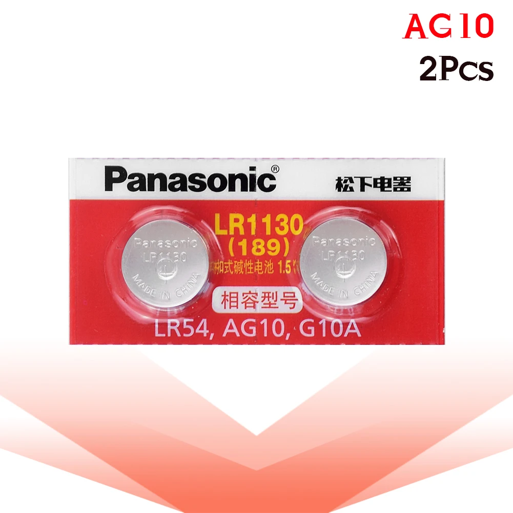 Panasonic 2 шт./лот 1,5 V AG10 Батарея сотовый LR1130 Щелочная батарейка-кнопка AG10 389 LR54 SR54 SR1130W 189 LR1130