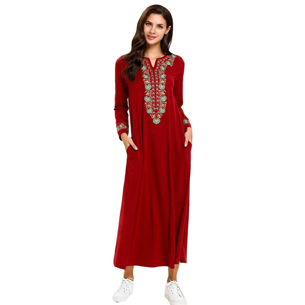 

Fashion Muslim Cotton Women V-Neck Modest Maxi Dress Abaya Turkey Long Robe Kaftan Clothing Muslim Dress 2019 New Arrivals