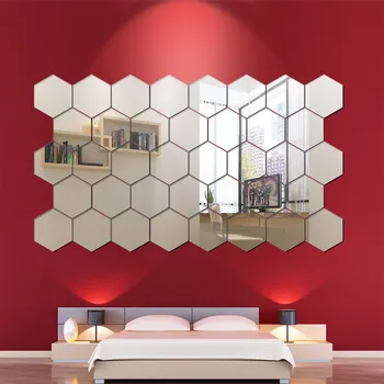 

Large Size 12Pcs 3D Hexagon Acrylic Mirror Wall Stickers DIY Art Wall Decor Stickers Living Room Mirrored Decorative Sti