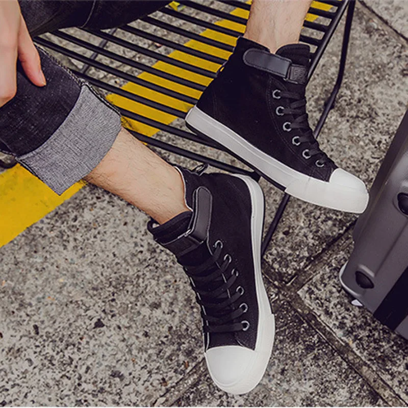 

New British Black casual shoes Korean men's high canvas shoes tide single shoes male student shoes