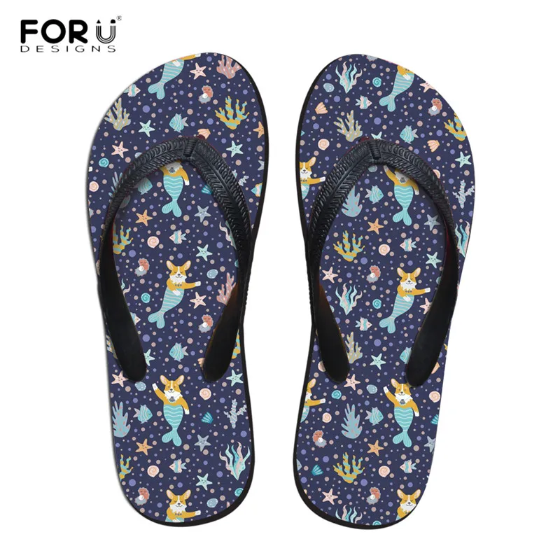 

FORUDESIGNS 2019 New Fashion Women Slippers Cute Corgi Mermaid Print Casual Slip-on Flip Flops Ladies Girls Beach Water Sandals