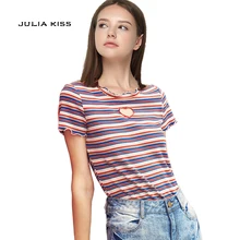 Женская Ретро полосатая футболка с коротким рукавом и вырезом в виде сердца, футболка с коротким рукавом