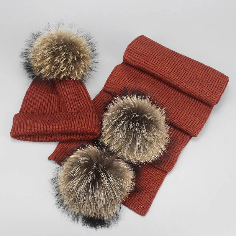 Комплекты из зимней шапки и шарфа для женщин, взрослых и детей, теплая вязаная шапка и шарфы - Цвет: Rust Red
