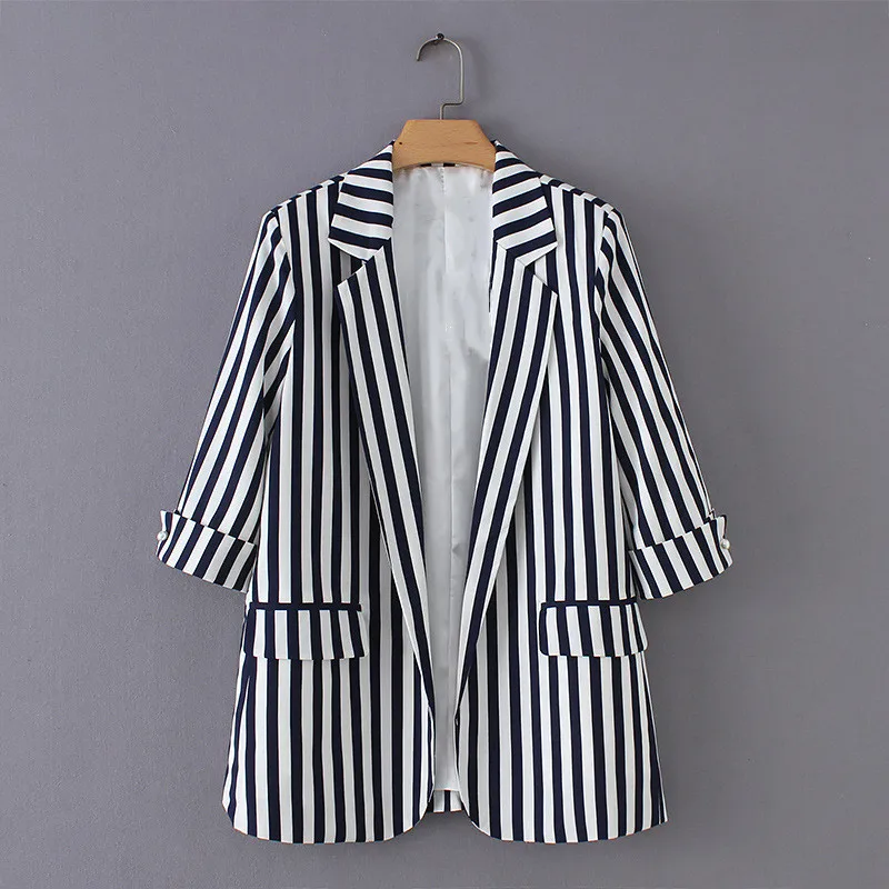 Mr.nut Korean fashion striped casual women's suit jacket  Office Lady  women blazers and jackets