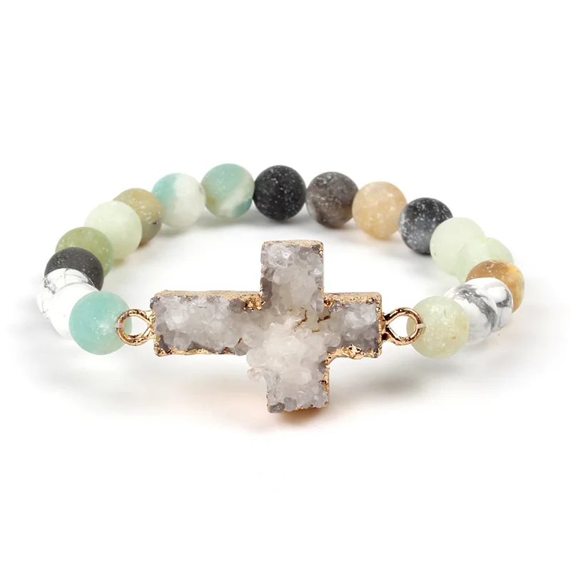 

Boho Natural Amazonite Cruciform Shape Bracelet 4 Style Crystal Lava Onyx Round Stone Bead Bracelets Lucky Healing Women Jewelry