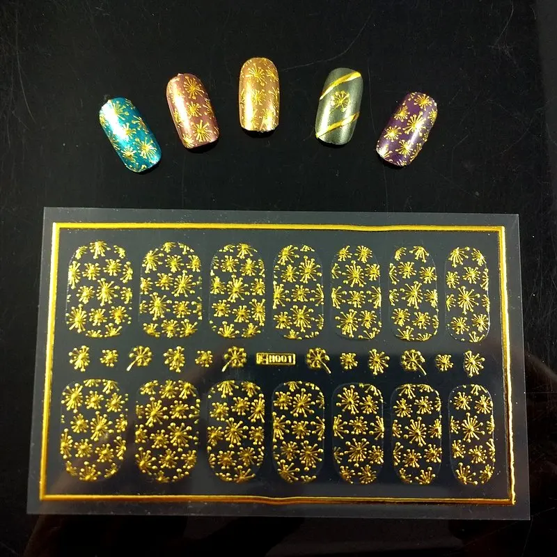Супер тонкий самоклеющийся 3D дизайн ногтей слайдер стикер полное покрытие серебро золото снег хлопья цветок лоза лист H001-004 - Цвет: H001G