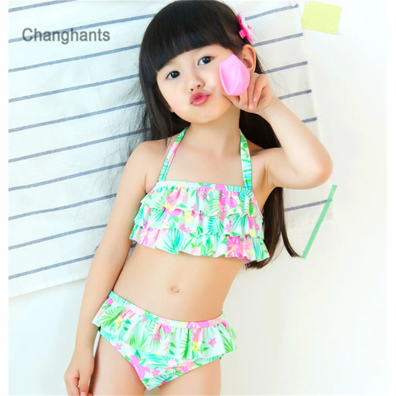 아기 소녀 수영복 2 조각 공장 패턴 1-12Y 키즈 tankini Biquini 수영복 어린이 수영복과 녹색 레이스 레이스