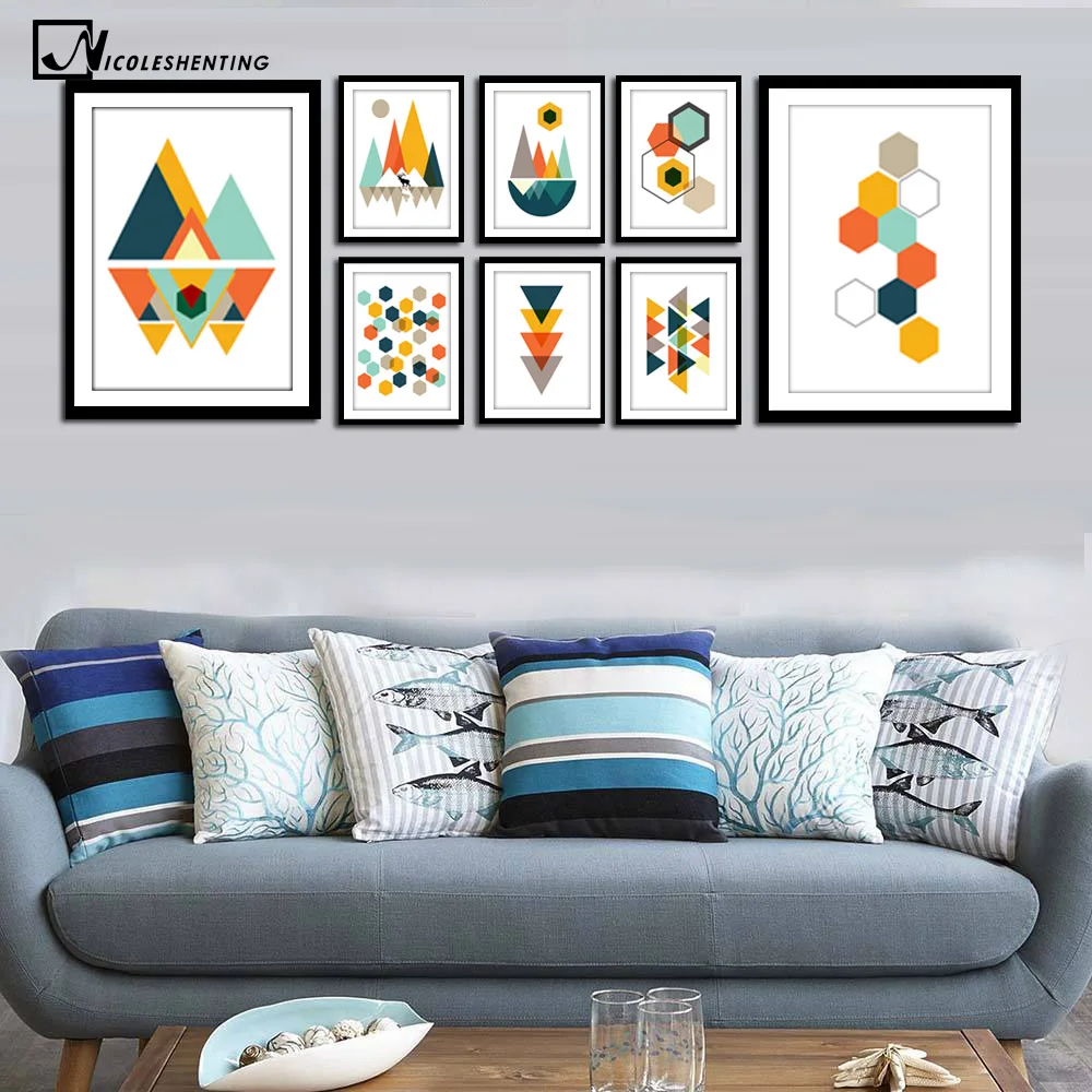 NICOLESHENTING Geometri Abstrak Seni Minimalis Kanvas Poster Dan