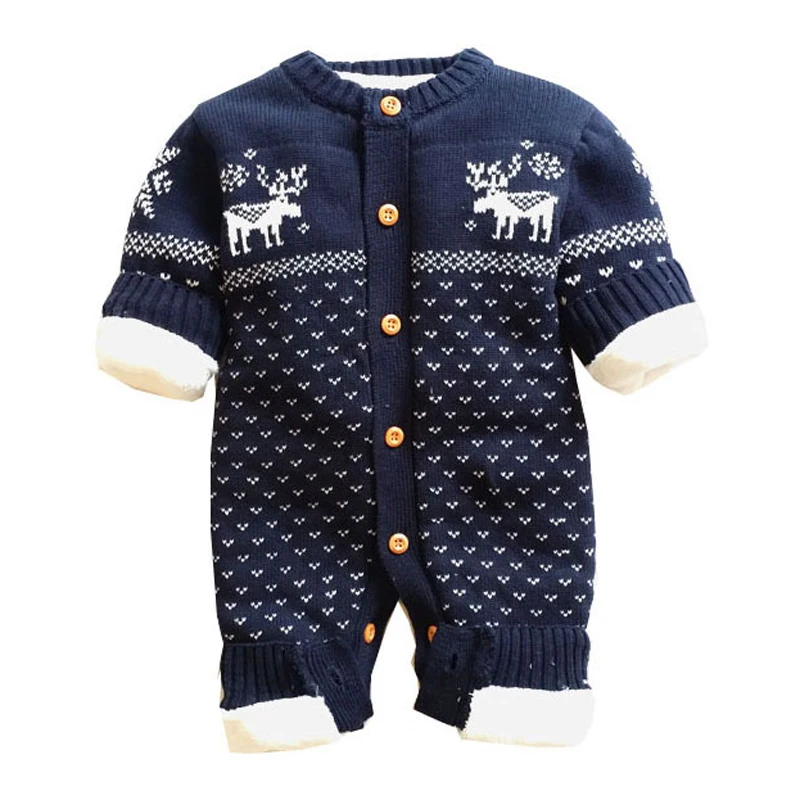 Baby Knitted Rompers Snowflake Christmas Elk Winter Thick Warm Kids