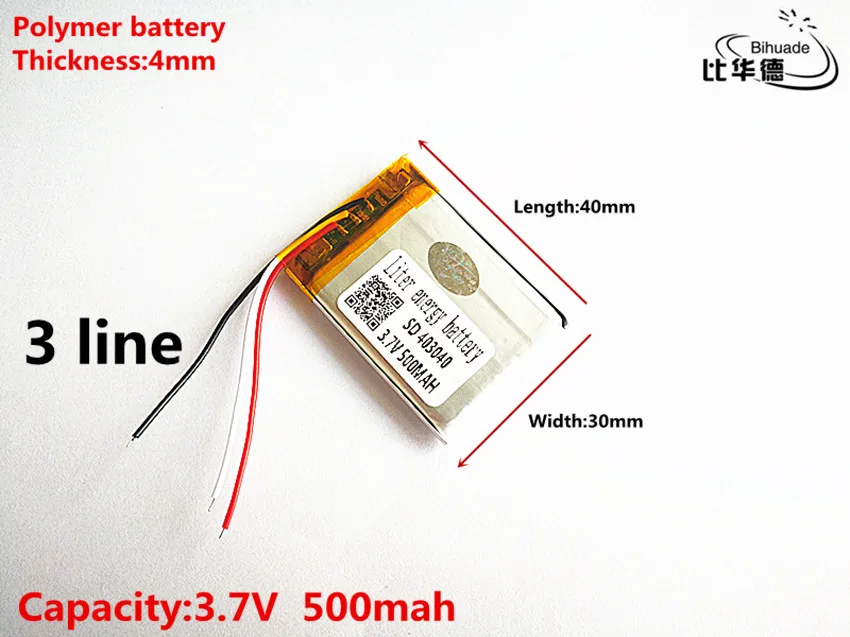 3 линии хорошего качества 3,7 V, 500 mAH, 403040 полимерный литий-ионный/литий-ионный аккумулятор для игрушки, POWER BANK, gps, mp3, mp4