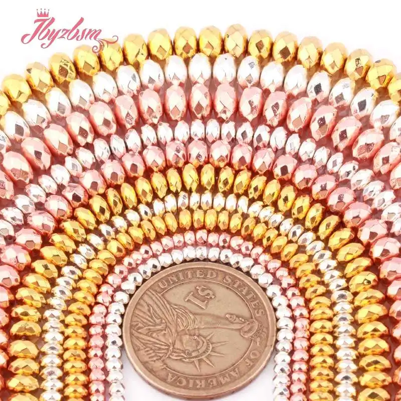 

Rose Gold Silver Faceted Rondelle Hematite Heishi Stone Spacer Beads For DIY Necklace Bracelet Jewelry Making 15" Free Shipping