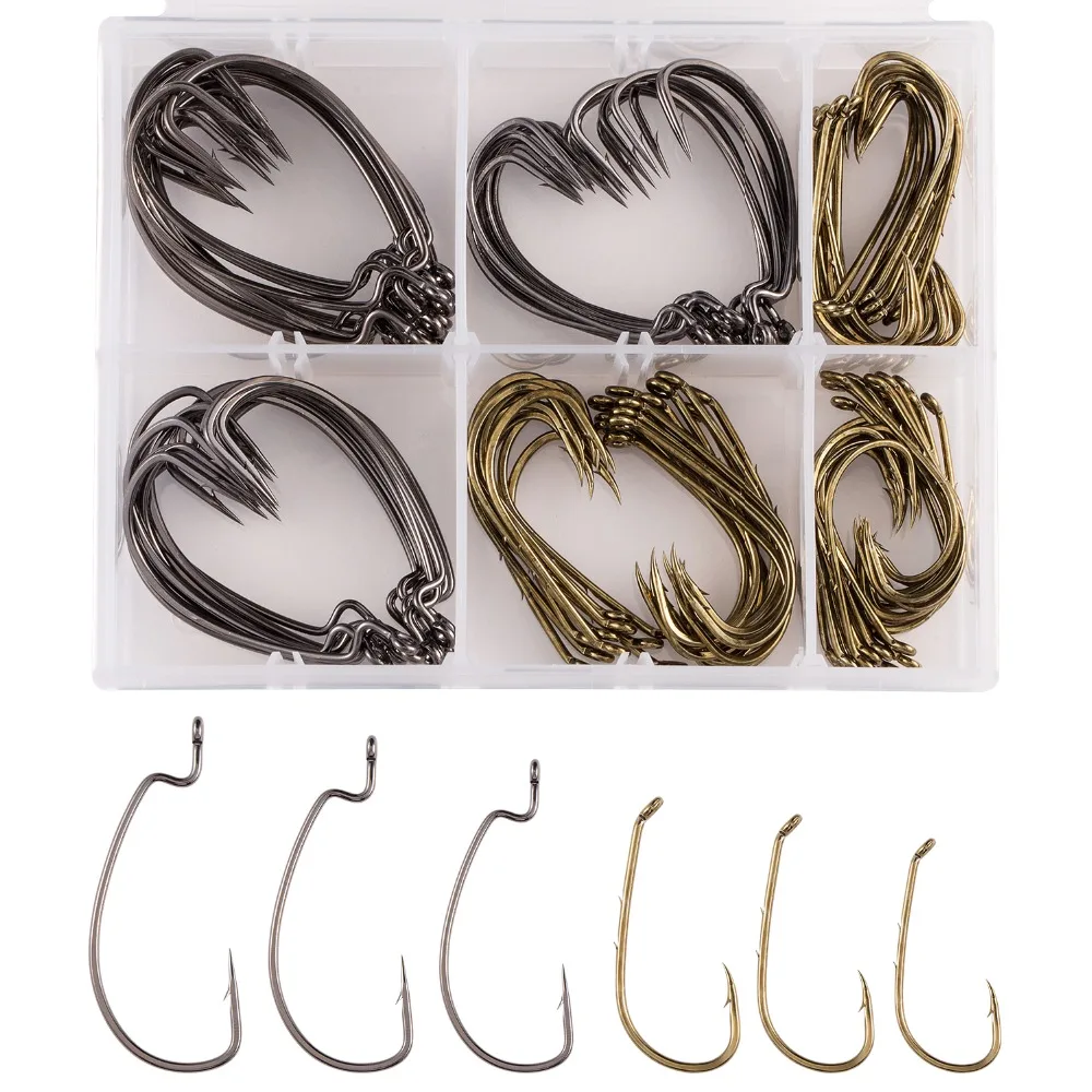 

Bassdash Bass Fishing Hooks EWG Worm Baitholder Hooks for Bass Trout Walleye Panfish Catfish Saltwater Freshwater 135 piece