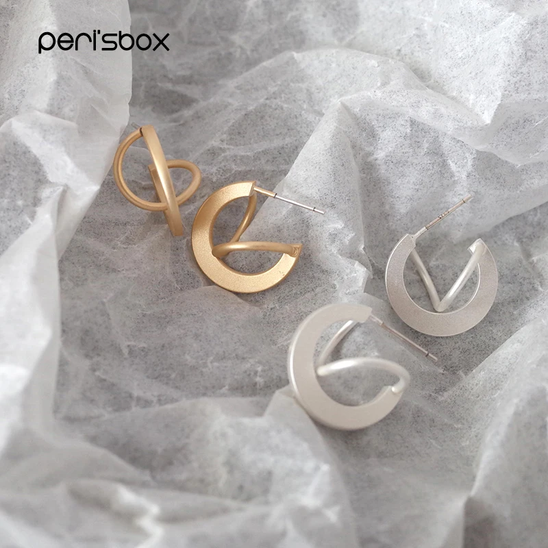 

Peri'sBox Trendy Matte Gold Sliver Twisted Stud Earrings for Women Bijoux Minimalist Small Studs Simple Geometric Metal Earrings