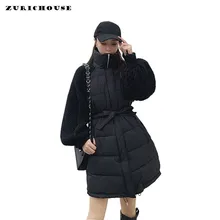 ZURICHOUSE/брендовые зимние пальто женские длинные/короткие Пуховые Стеганые Куртки Модные трикотажные рукава дизайн свободная теплая Дамская парка