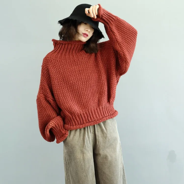 Mferlier, женский свитер, однотонный, водолазка, длинный рукав, винтажный, вязаный свитер размера плюс, зима, весна, Женский Топ