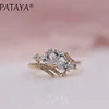 Papaya-Anillo de mujer de circón Natural con forma de corona y tres gotas de agua blancas, joyería de moda de lujo para boda, oro rosa 585 ► Foto 1/6