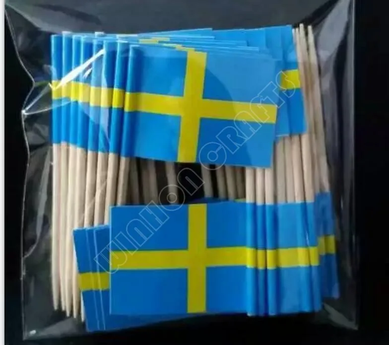 500Pcs Sweden Toothpick Flags Paper Food Picks Dinner Cake Toothpicks Cupcake Decoration Fruit Cocktail Sticks Party Supplies | Дом и сад