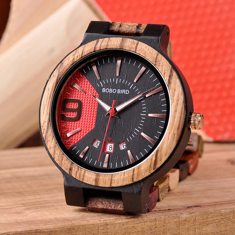BOBO BIRD Men Wood Watch Quartz Colorful Wooden Band Wristwatches with Custom Logo Creative Clock Relogio Masculino K-Q13-1