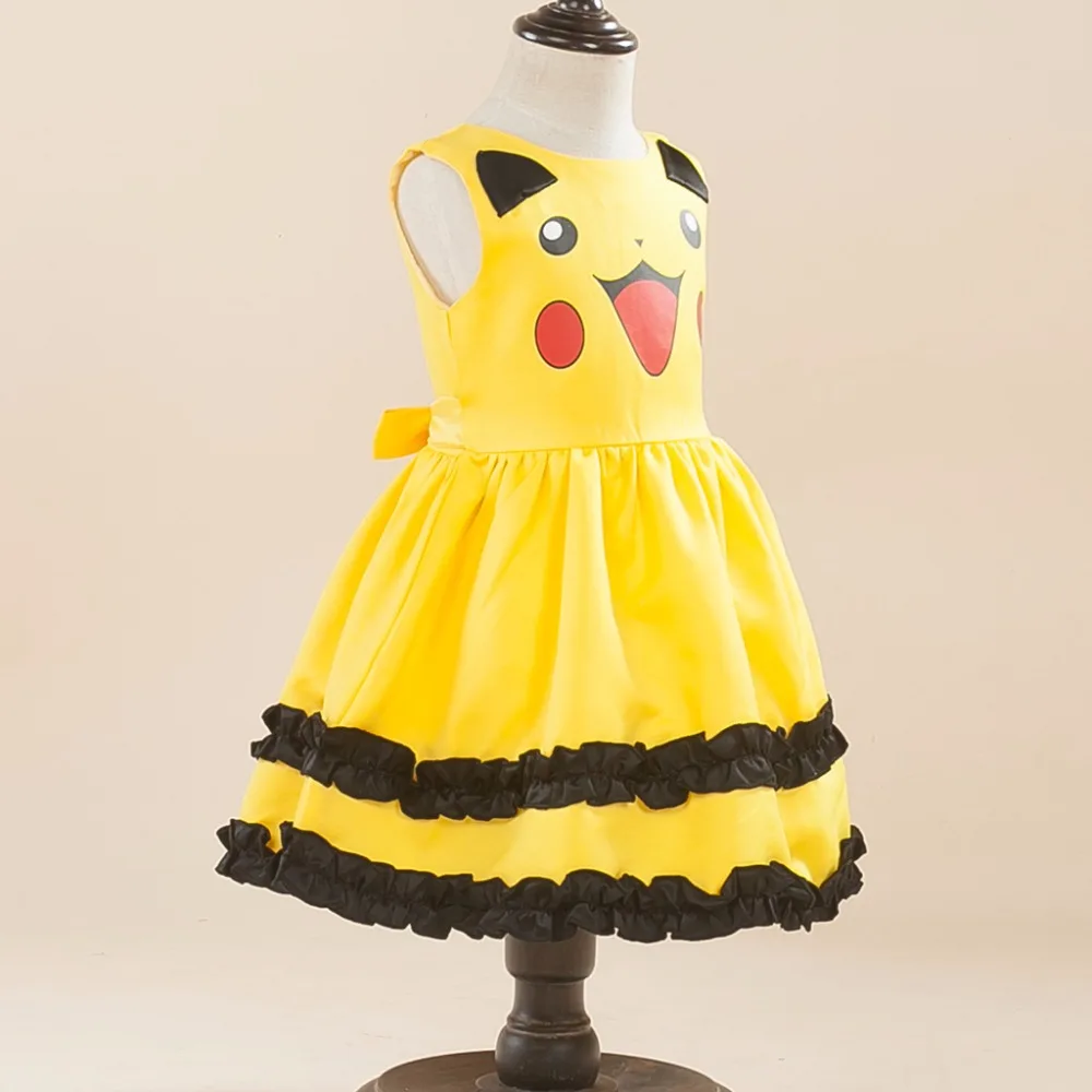Девочек Пикачу милое бальное платье детское платье симпатичное платье Костюм Аниме Косплэй Pokemon Go костюмы с бантом платье для дня рождения