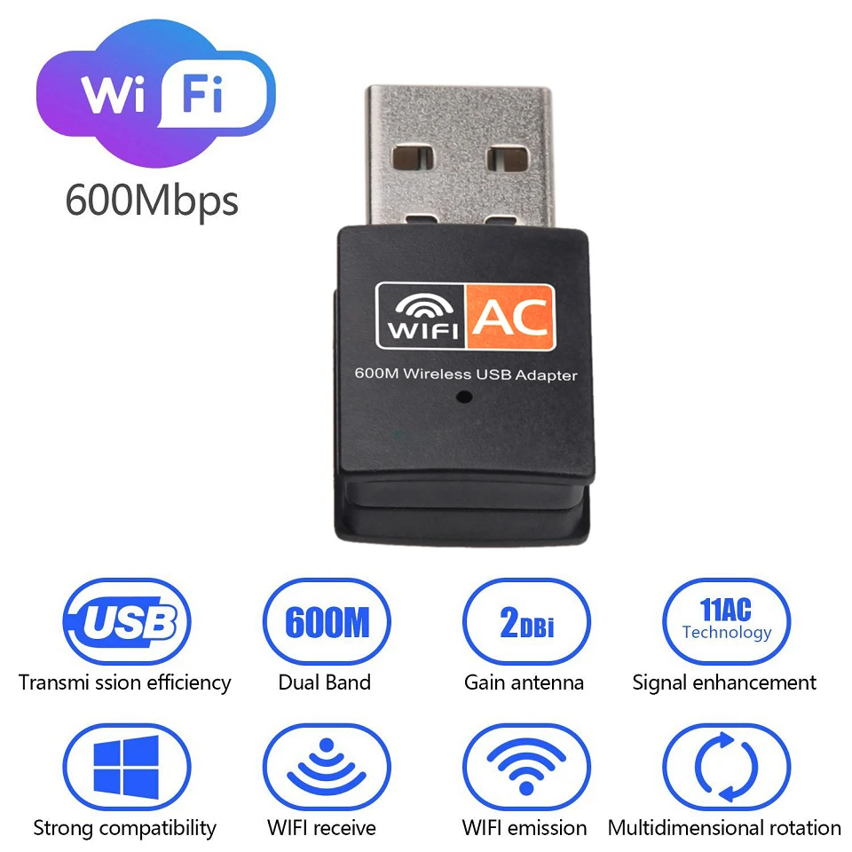 600 Мбит/с USB Wifi адаптер Двухдиапазонная сетевая карта Wi fi 5 ГГц антенна USB Ethernet Wi-fi приемник для рабочего стола/ноутбука/ПК wifi ключ