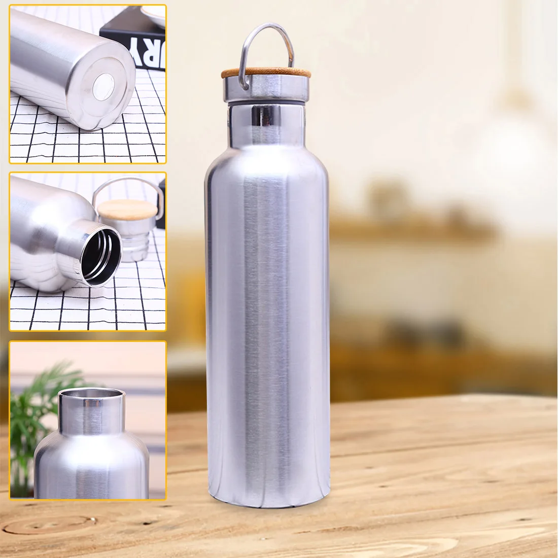 

Outdoor Sports Flasks Leak-proof Travel Cycling Hiking Camping Bottles 500ml Portable Stainless Steel Water Bottle Bamboo Lid