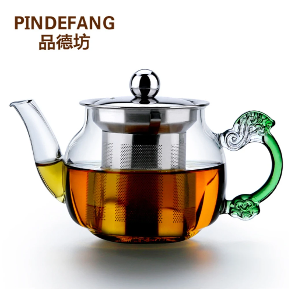 Artistical Elegant Glass Tea Pot with Stainless Steel Infuser and Lid