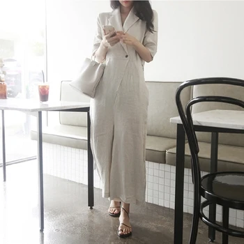 

2018 Korean Casual Loose Jumpsuits Cotton Linen Short Sleeve Summer Jumpsuit Deep V Ladies Overalls