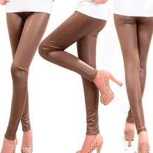 Женские сексуальные современные обтягивающие леггинсы из искусственной кожи, черные, коричневые, однотонные, с высокой талией, готические леггинсы, mujer, обтягивающие, в стиле панк, кожаные женские леггинсы modis