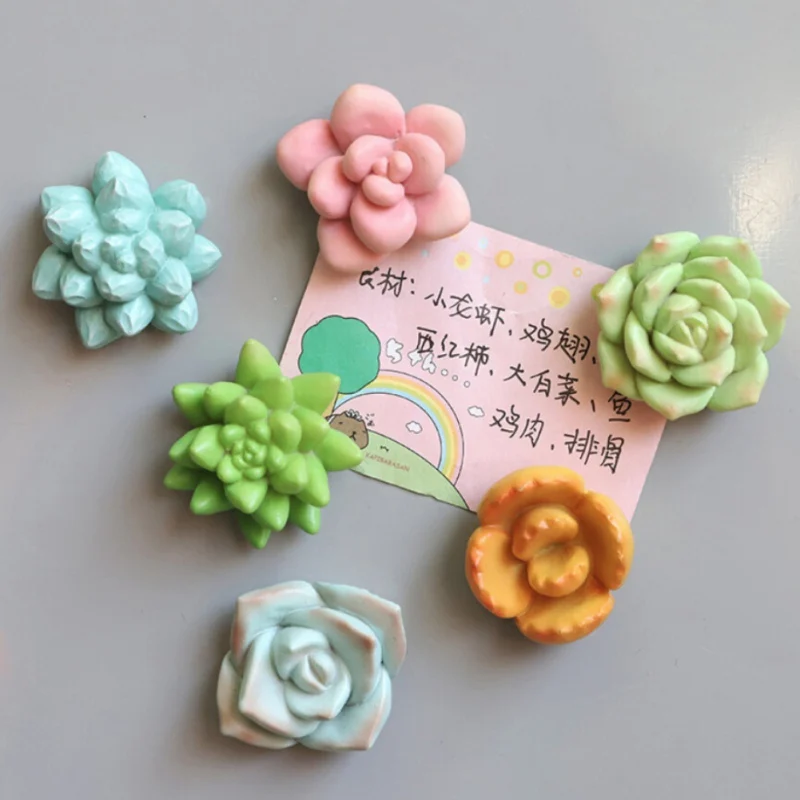 

3D Simulated Succulent Plants Fridge Magnets Removable Refrigerator Decoration Sticker for Posting Notes/Photos Home Decor