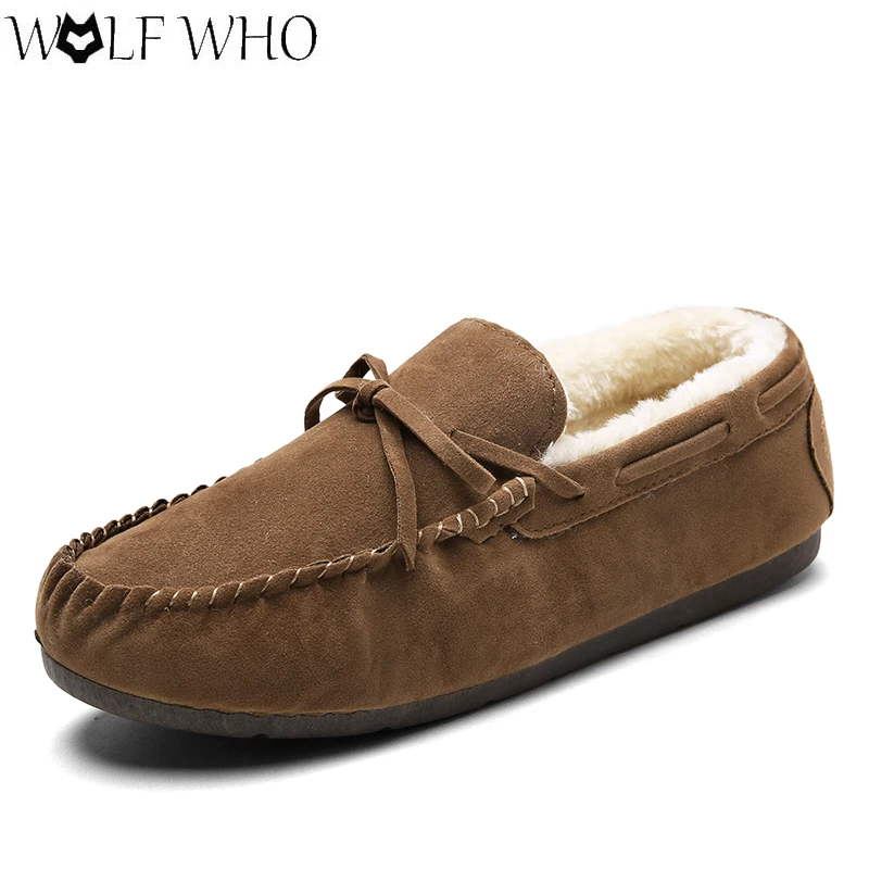 

Winter Warm Fur Slip On Lovers Loafers Suede Leather Causal Flat Shoes Men Driving Shoes Moccasins Boat Shoes Male Footwear