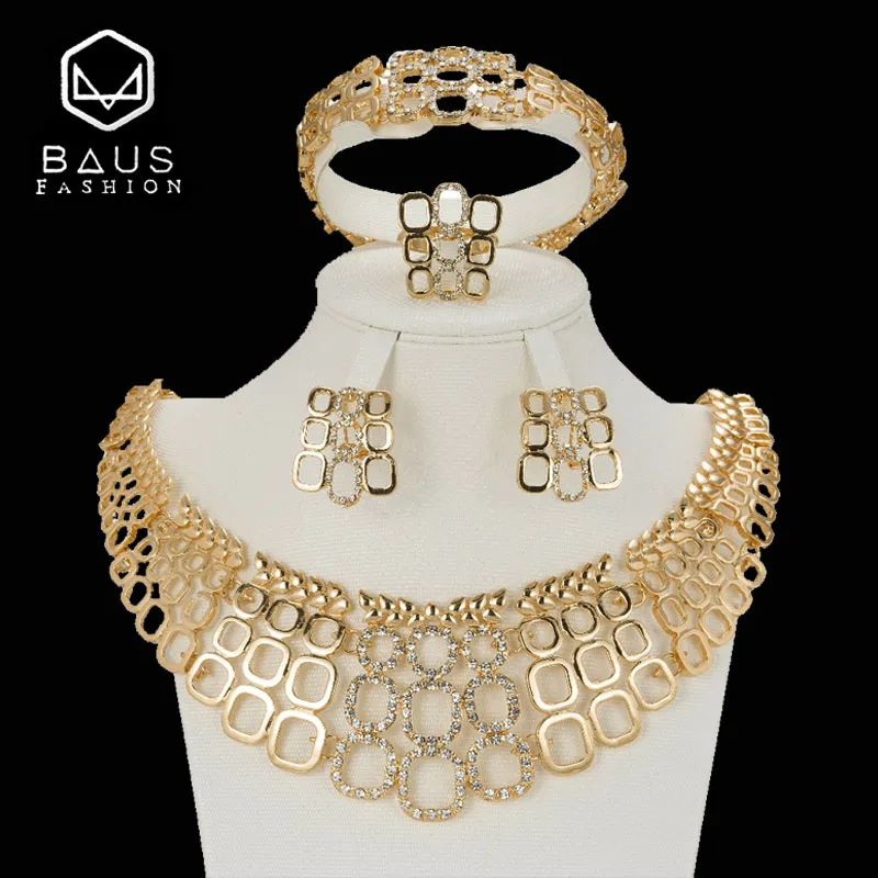 

BAUS 2018 big Nigerian jewelry sets dubai gold Color jewelry set Wholesale bridal bead wedding Jewelry set Women costume design