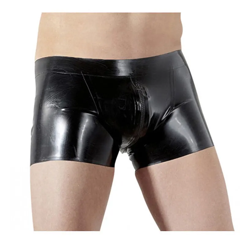 

M-XXL Wetlook Boxershorts Men Black Zipper Sexy Open Crotch Panties For Gay Erotic Vinyl Leather Shiny Panties