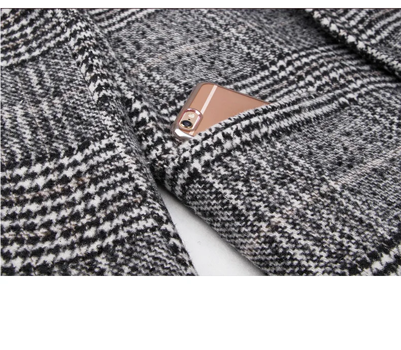 Осень зима шерстяное женское клетчатое длинное пальто с карманами для офиса модное Брендовое Женское пальто с отворотом и длинным рукавом WJ54