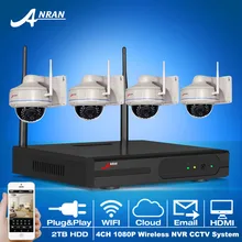 4CH NVR Беспроводной Системы ВИДЕОНАБЛЮДЕНИЯ и 1080 P 2.0 Мегапиксельная HD Открытый Антивандальная Купольная WI-FI IP ИК-Камеры Видеонаблюдения комплект + 2 ТБ HDD