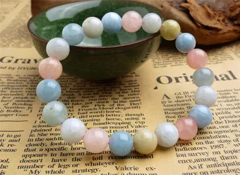

9mm Colorful Natural Morganite Bracelets AAAA Woman Female Stretch Crystal Round Bead Natural Stone Fitness Bracelet Femme
