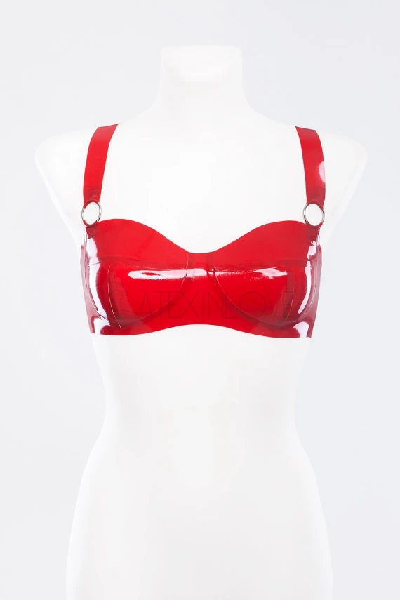 Sexy-Womens-Red-Latex-Bra-Lingerie-Sexy-Latex-Top-Wear-Garment-with-metallic-rings