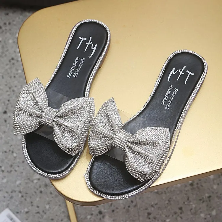 

Fashion Women Sandals Summer Women Butterfly-knot Flat Outdoor Slip on Slippers Female Flip Flops Fashion Bling Beach Slides