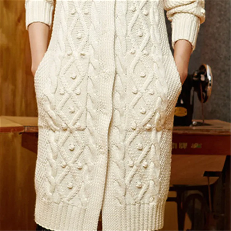 100% шерстяной, ручной работы Oneck вязаный женский модный однотонный свободный длинный однобортный Кардиган свитер один и более размер