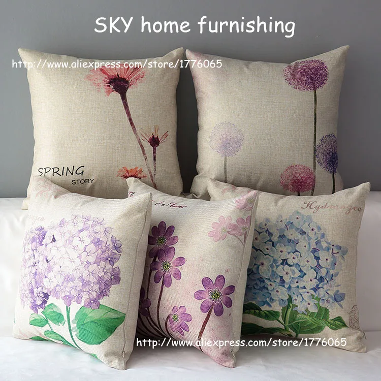 

45*45 new factory wholesale Professional custom-made Cushion Cotton and linen hold pillow coat hydrangea style design