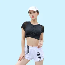 OVESPORT женские топы для йоги, твердые буквы для фитнеса бега зала, спортивная рубашка с коротким рукавом и круглым вырезом, дышащая футболка для женщин, тренировки