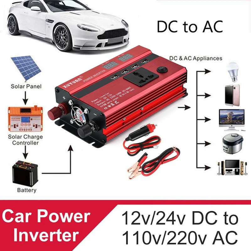 VicTsing Power Inverter 3000W DC 12V to AC 220V Sine Wave Convert 4 USB Ports 1 Socket Power Inverter Charger 12V to 220V       (9)
