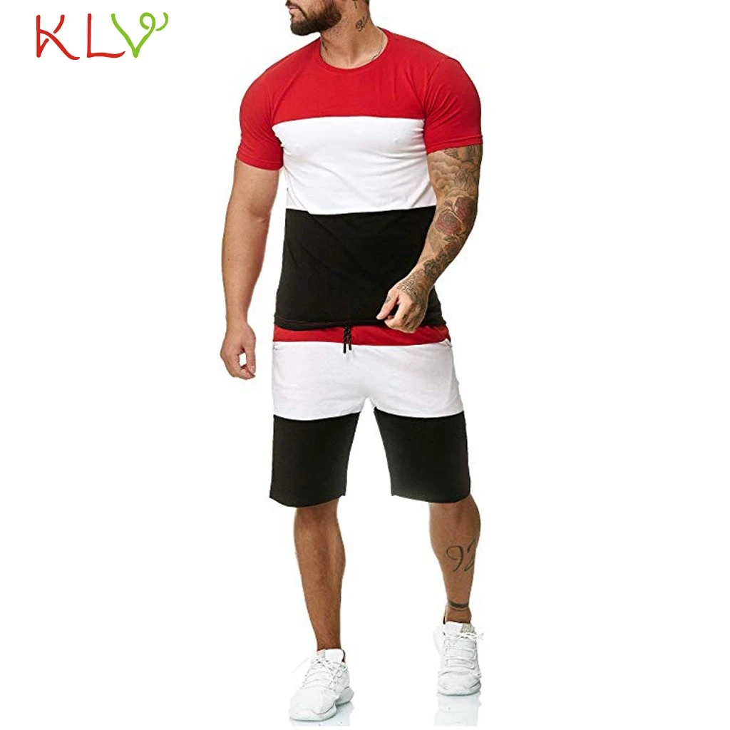 Men/'s Tracksuit Set Gym Short Sleeve T-Shirt+Short Pants Tiktok Shorts Suit