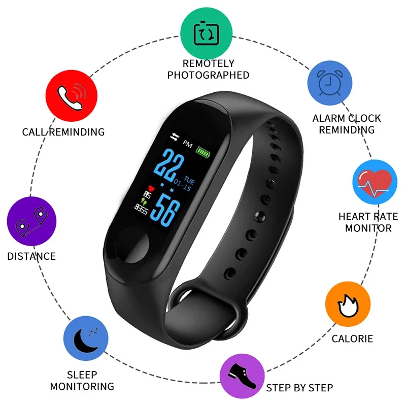 

Smartwatch Bluetooth Smart Watch Color Touch Screen men women kids Wristband Sports bracelet For Huawei Xiaomi band Ios M3